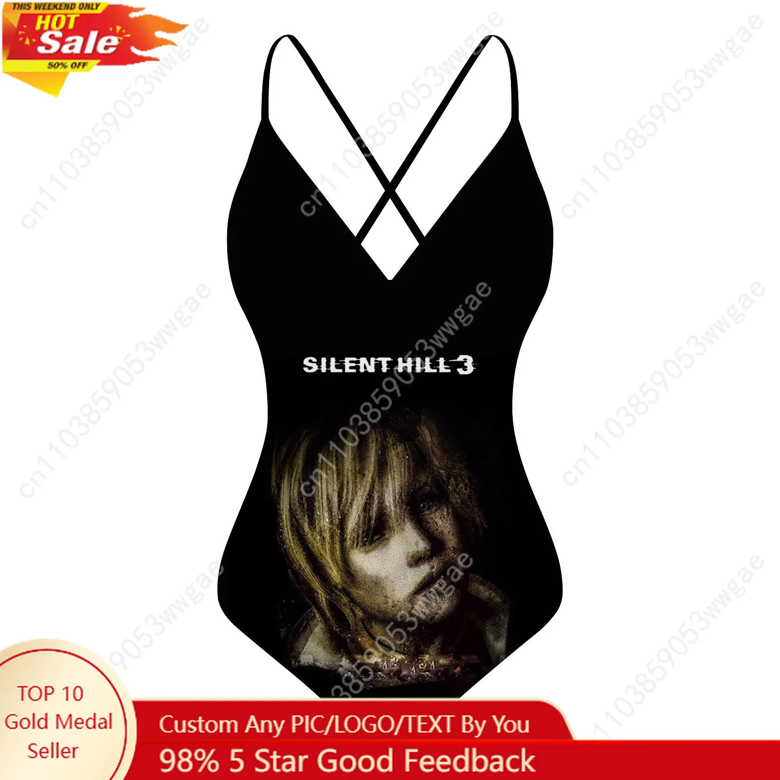 Silent Hill 3 V-neck Halter Back Swimsuits Womens Bathing Suit Personalized Bikini Pool Beach Sexy Swimwear Customized Beachwear
