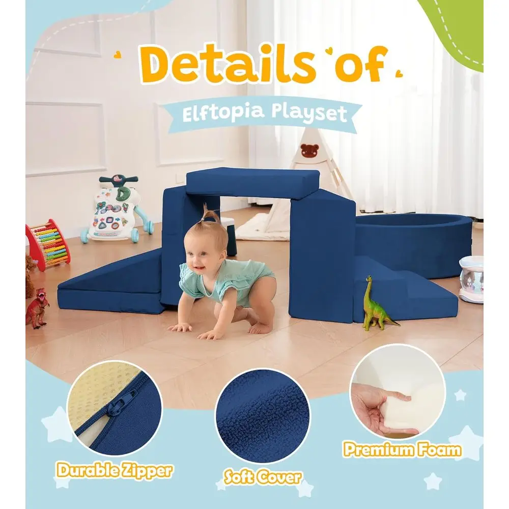 Blocchi da arrampicata in morbida schiuma per bambini con pozzo per palline e scale - Set da gioco per interni per giochi attivi, 1-3 anni (palle non incluse), blu scuro