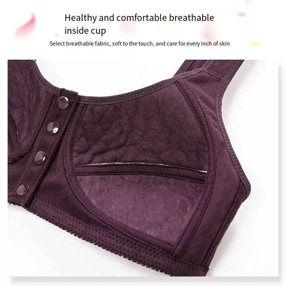 Comfortable Daisy Bras for Older Women Convenient Breathable Front Close Button Cotton Bras Floral Printed