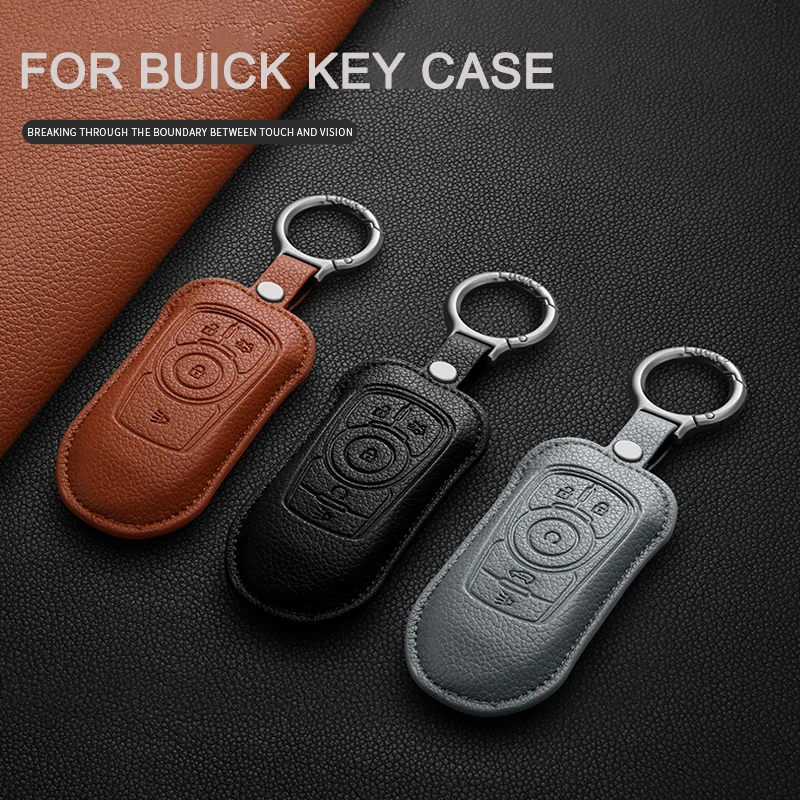 

Leather Car Key Fob Case Cover Shell Keychain For Buick Enclave Encore GX Lacrosse Envision Regal Excelle Verano Sportback TourX