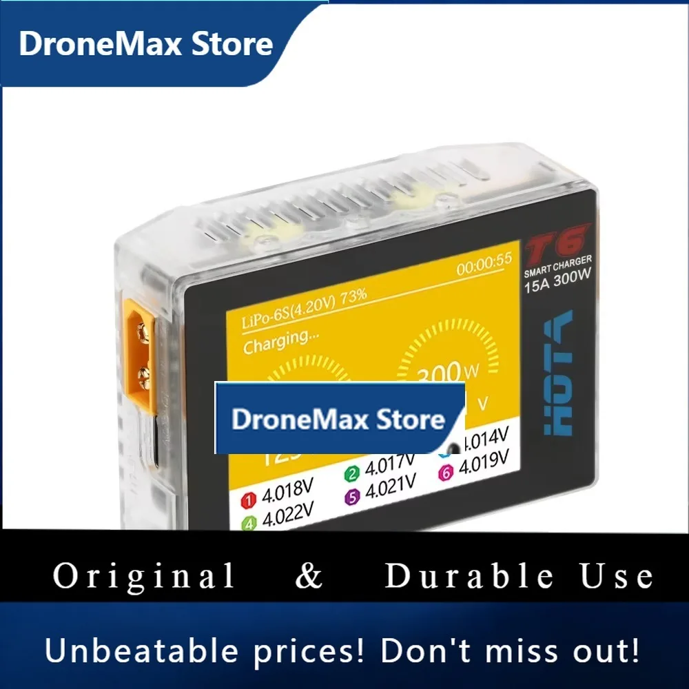 DroMaHOTA T6 Smart Charger DC/PD Dual Input 300W 2.4IPS Supports XT60 And TYPE-C Interfaces Compatible PD3.0 FPV RC Charger