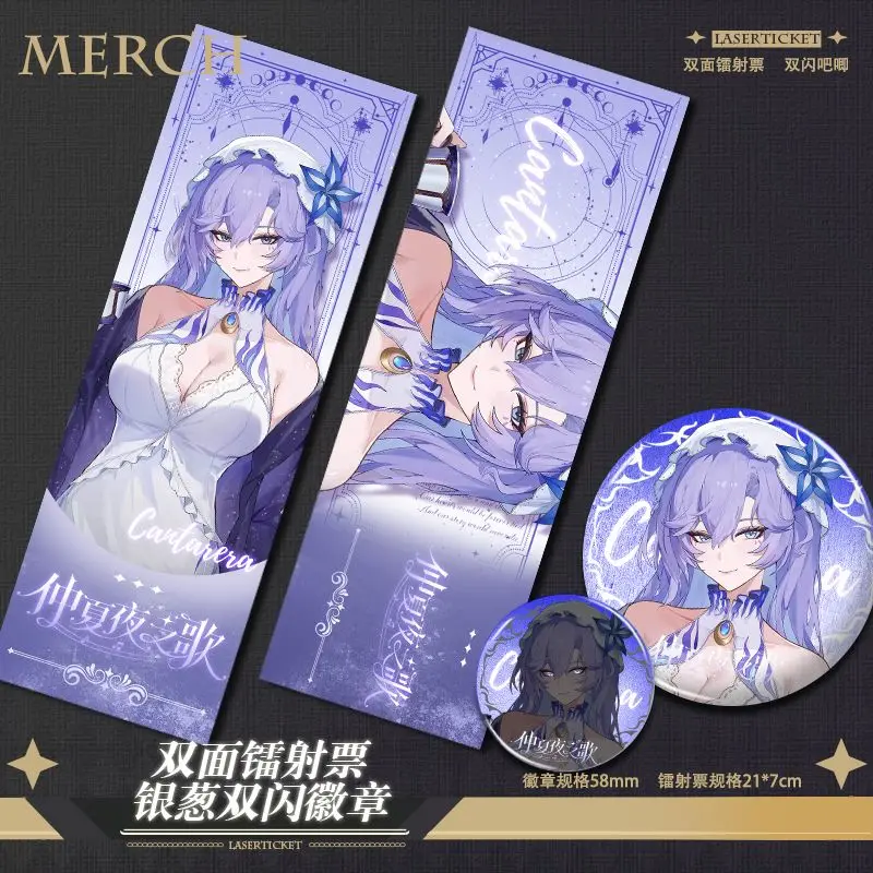 2PC Anime Wuthering Waves Cartethyia Cosplay Bookmark Laser Ticket Students School Supplies Stationery Pins Brooch Badge