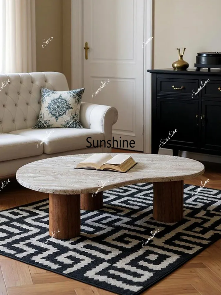 

Wabi Sandy Wind Natural Travertine Coffee Table Combination Homestay Villa Special-shaped Tea Table