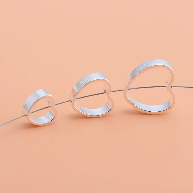 Handmade DIY Material 925 Sterling Silver Beaded Bracelet Accessories Heart-shaped Hollow Beads Love Bead Frame Accessories