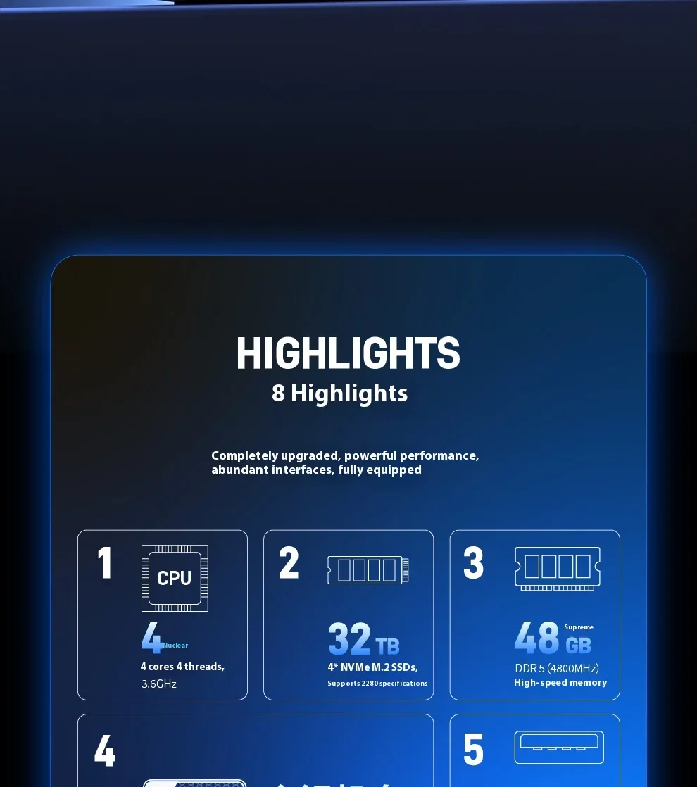 MAIYUNDA M1S Intel N150 Mini PC NAS Server DDR5 4800 4×M.2 NVMe Dual Intel i226-V 2.5GbE Mini PC Home Server No WiFi No BT