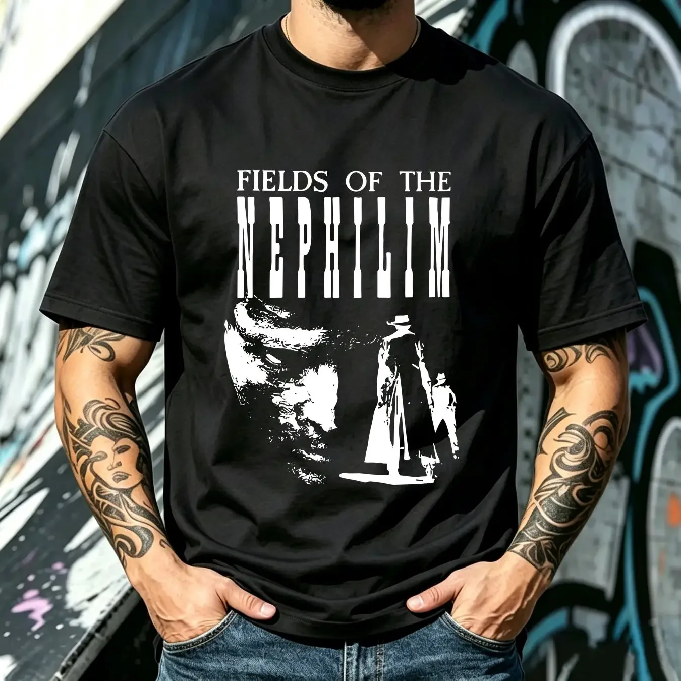 washed T Shirt Fields of the Nephilim black cotton up to 5XL 5 styles long or short sleeves vintage Washed Slightly Versatile
