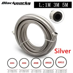 10FT 3M AN4 AN6 AN8 AN10 AN12 Oil Fuel Hose Oil Gas Cooler Hose Line Pipe Tube Nylon Stainless Steel Braided Inside CPE Rubber