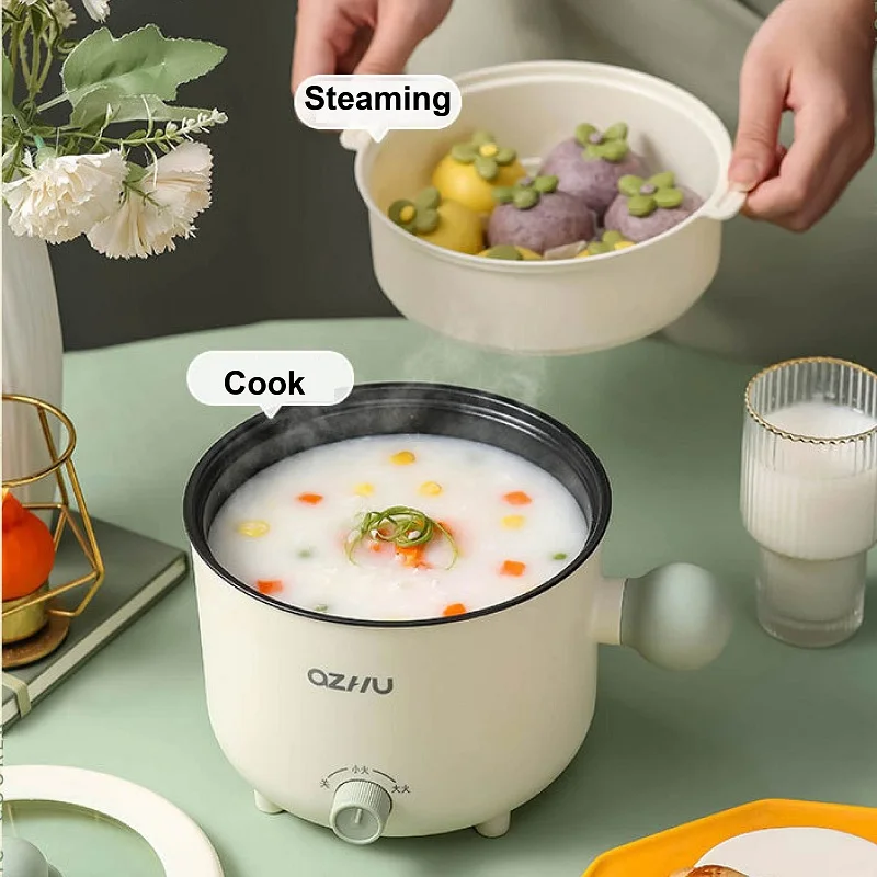 

220V Multifunctional Electric Cooking Pot Student Dormitory Noodle Pot Non-stick Wok Steamer Household Electric Hot Pot 1.8L