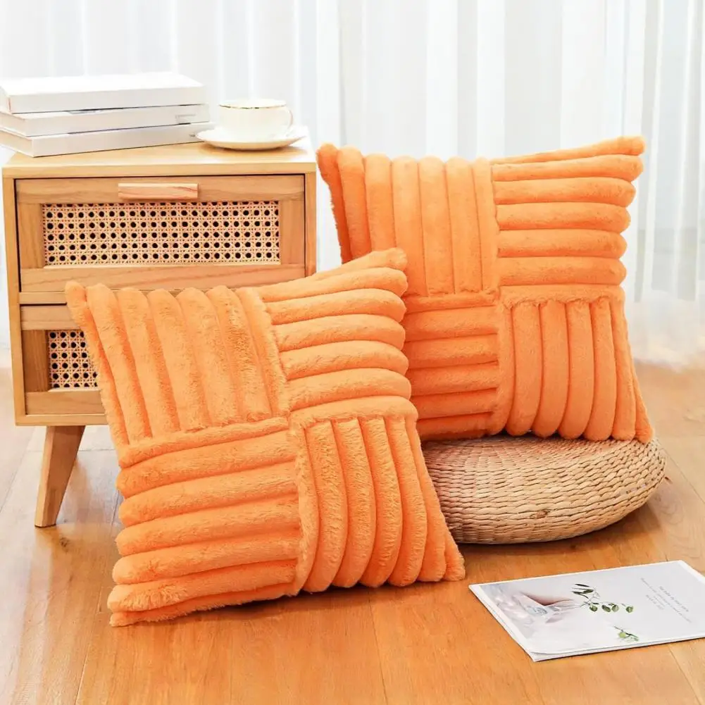 Fuzzy Throw Pillow Cover Plush Faux Fur Throw Pillow Cover 18x18 Inch Soft Fluffy Striped Cushion Case Machine Washable for Sofa