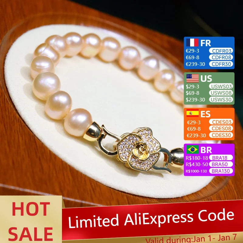 New Freshwater Pearl Bracelet 8-9mm Camellia A Multi-wear Pendant Fashionable Simple and Versatile