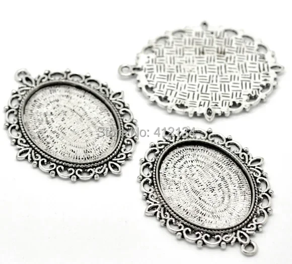 75Pcs Charms Pendants Silver Tone Oval Cameo Cabochon Frame Settings Jewelry Component 6.1x4.8cm