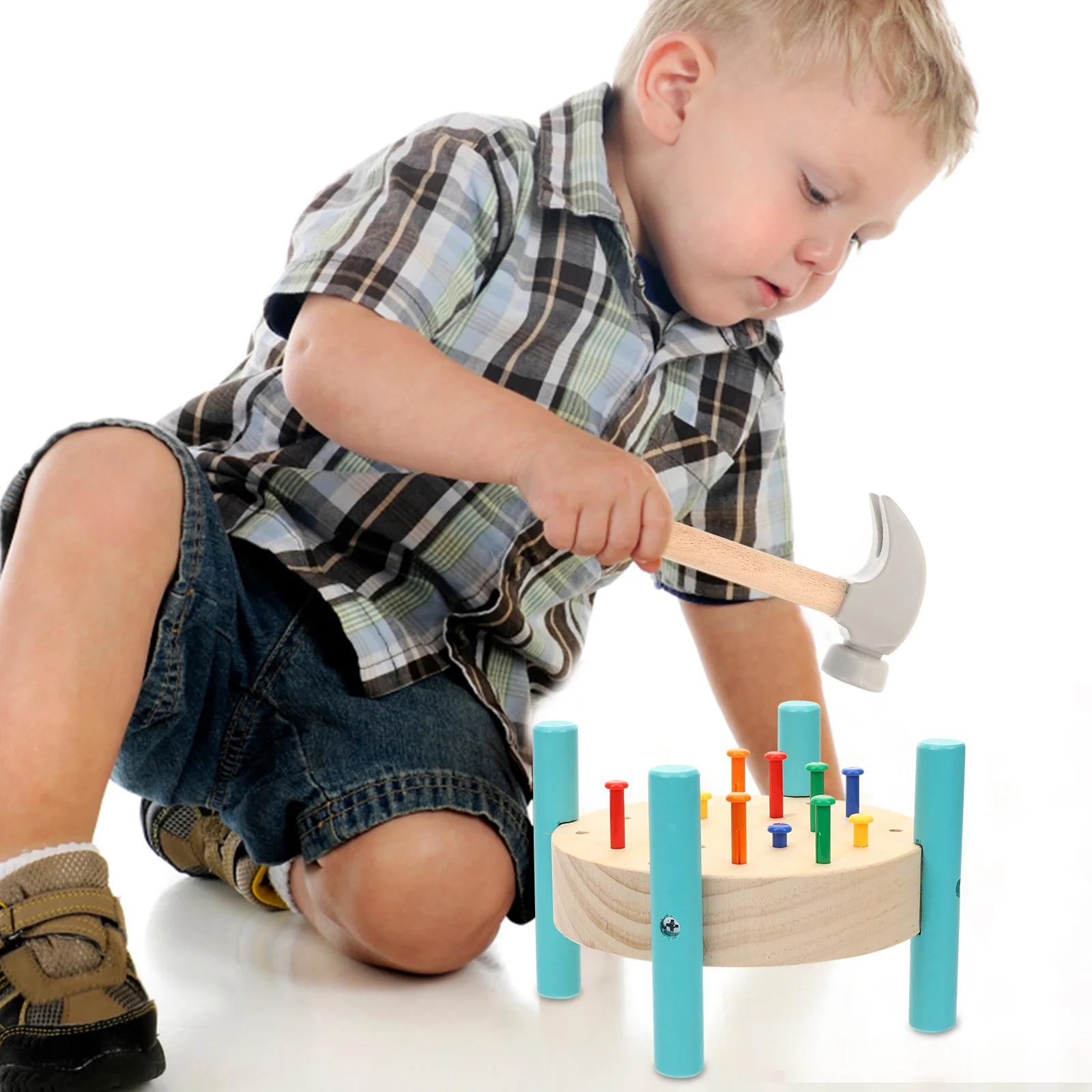 1 مجموعة الخشب الأظافر قصف الجدول المطرقة التعليمية خشبية الطفل منضدة مشرق اللون غرامة مصقول آمنة الاطفال أداة #4