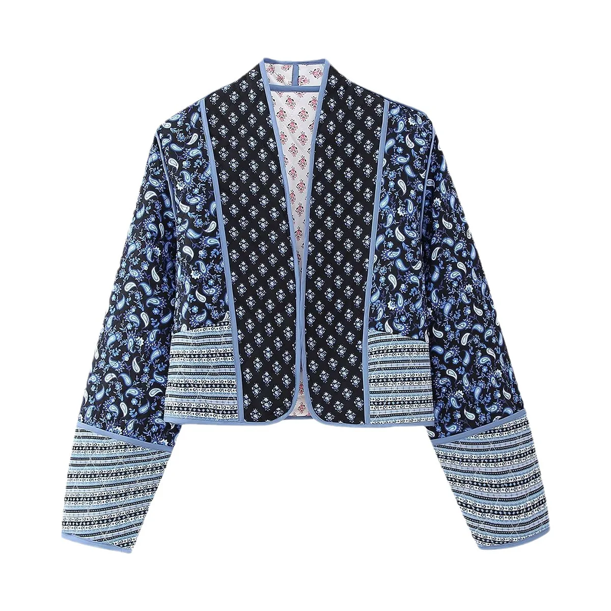 2024 Autumn and Winter Women\'s Printed Double-sided Cotton Jacket Cardigan Color Matching Small Cotton Jacket Women