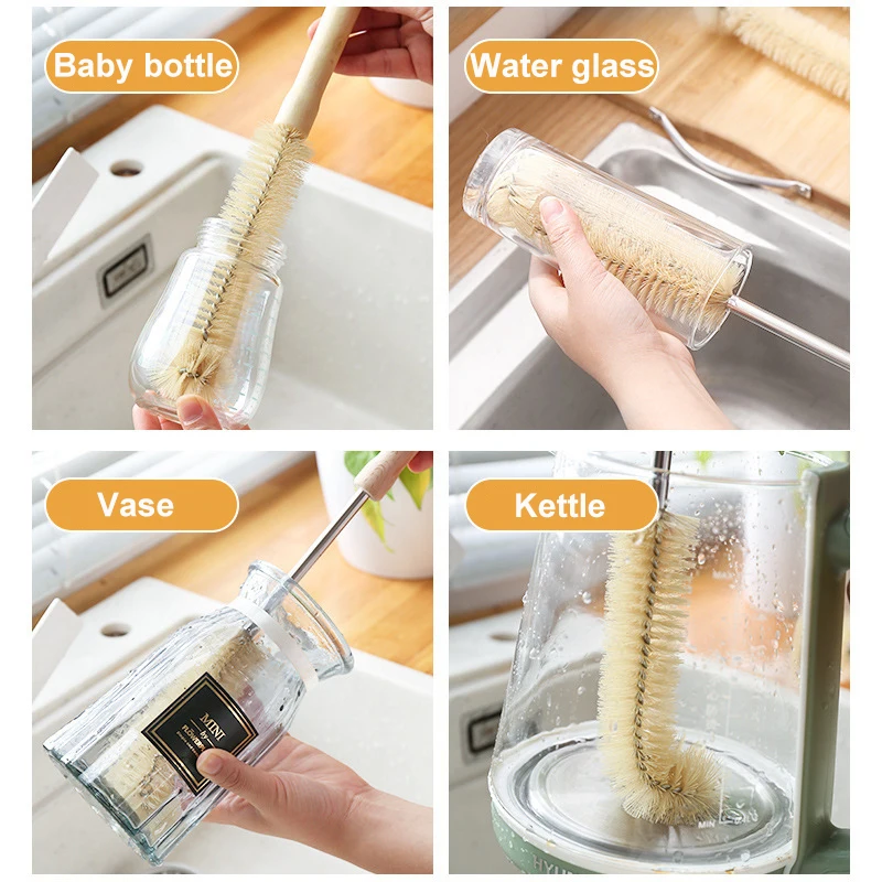 Long Wooden Handle Bottle Brush Baby Pacifiers Cleaning Brushes Infant Feeding Bottles Cleaner Kitchen Household Cleaning Tools view 5