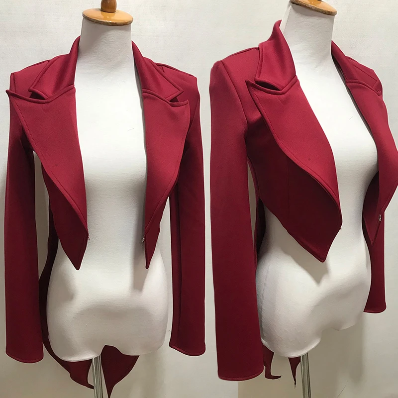 

Gogo Show Clothing Wine Red Long Sleeved Suit Tailcoat Women Stage Costume Singer Ds Performance Wear Festival Rave Outfit 3823