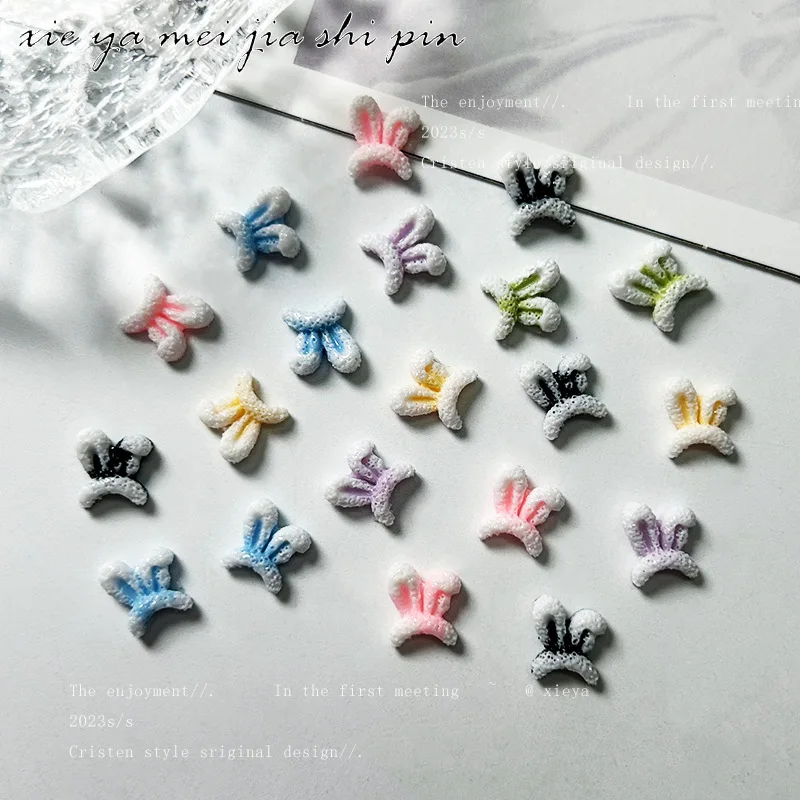 

50pcs/lot Glow In Dark Kawaii Rabbit Ears Designs Nail Resin Gems Stones Cute Unique Designer Charms Jewelry For Nails