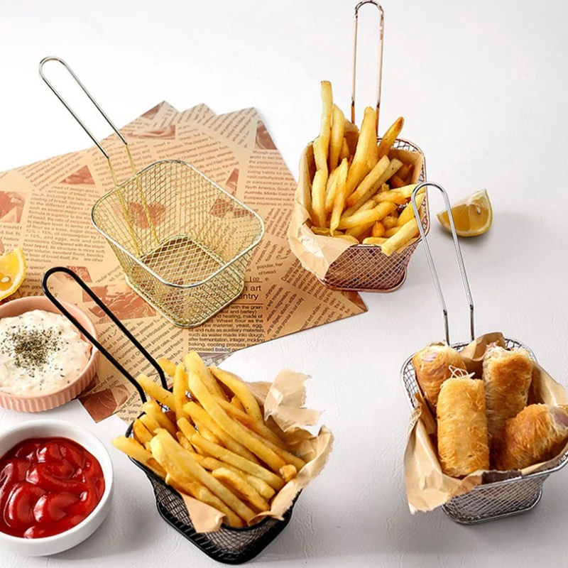 *1PC Stainless Steel Frying Basket Multifunctional Mini French Fries Frying Basket Creative Square Oil Separated Frying Basket