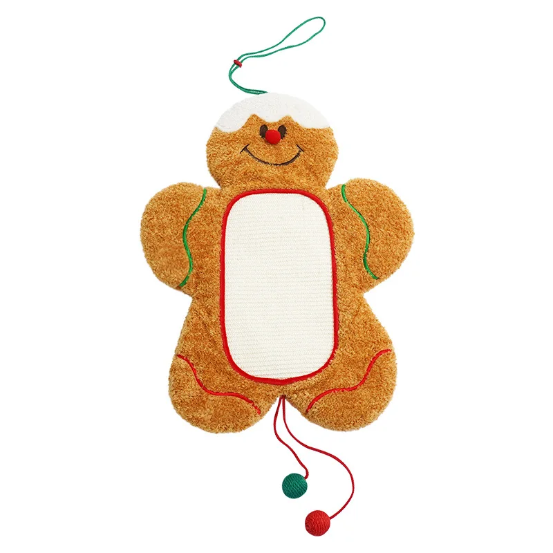 

Christmas Gingerbread Man Cat Mat Warm Dog Mat with Resistant Grind Claw Carpet Pet Bed