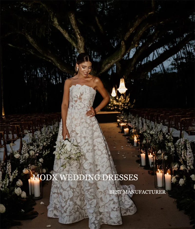 MODX 2026 Squisito pizzo A Line Abiti da sposa Sweetheart Shiny Sweep Train Abiti da sposa US Women Abiti da noiva