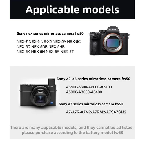 Imagen 2 del producto Batería de cámara Sony np-fw50 para Sony ZVE10 generación/10L a6400 a7m2 a6300 a7r2 a6000 a6100 A5100 cargador microorden