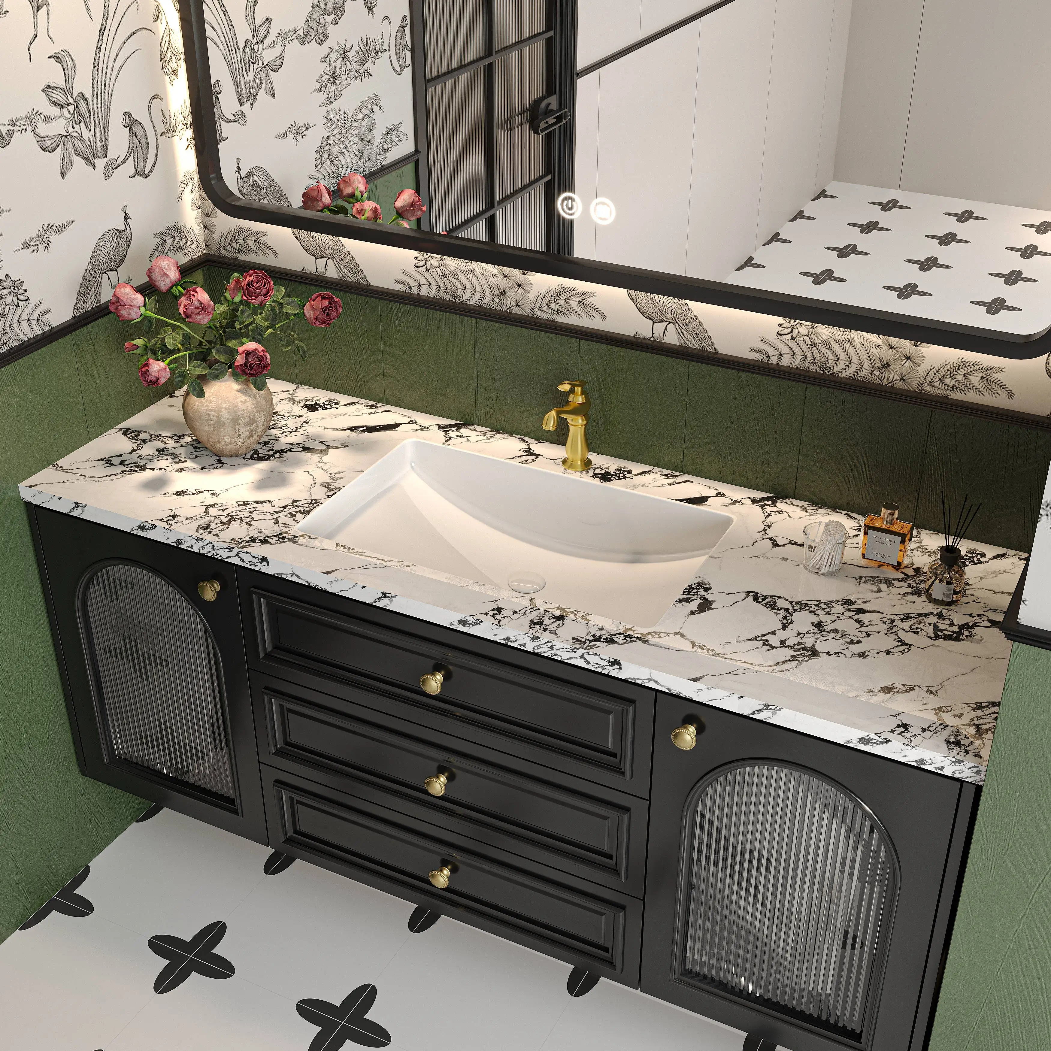 -+Waterproof Finished European Single Sink High Quality Modern Wall Mounted Bathroom Cabinet Floating Bathroom Vanity
