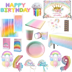 Rainbow Birthday Party Decorations Disposable Tableware Paper Plates Cup Napkin Rainbow Balloons Girls Rainbow Party Supplies