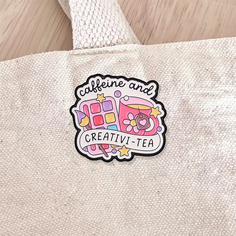 Caffeine And Creativi Tea Enamel Badge Cute Makeup Palette Teacup Cartoon Pin Alloy Brooch Lapel Backpack Jewelry Gift