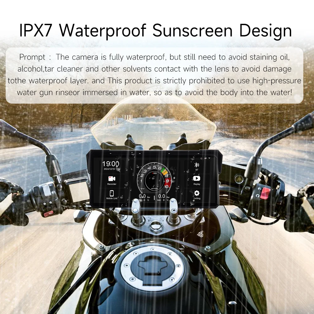 8.1'' Motorcycle Multimedia Player 2K HD Recorder GPS Navigation Wireless CarPlay Android Auto IPX8 Waterproof Screen Bluetooth