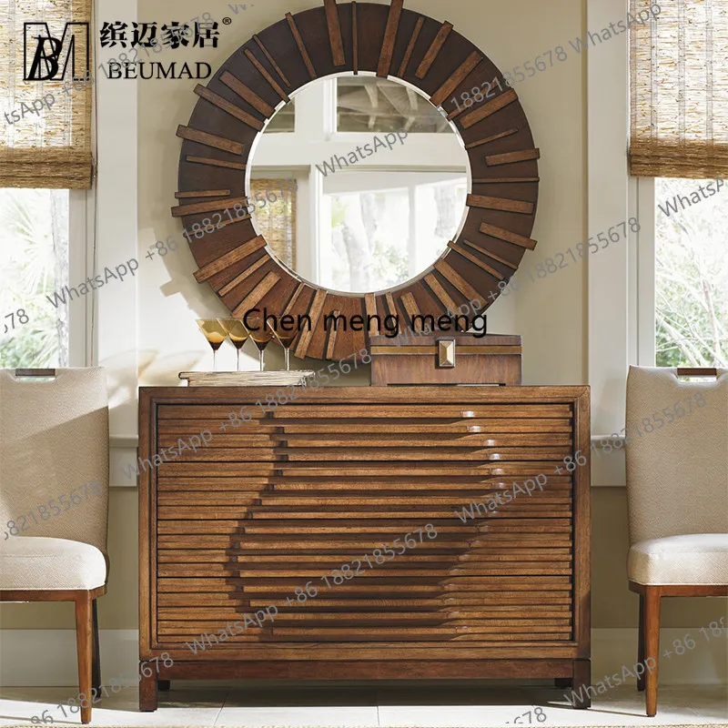 

American retro solid wood villa entrance side cabinet new Chinese decorative chest mirror customization