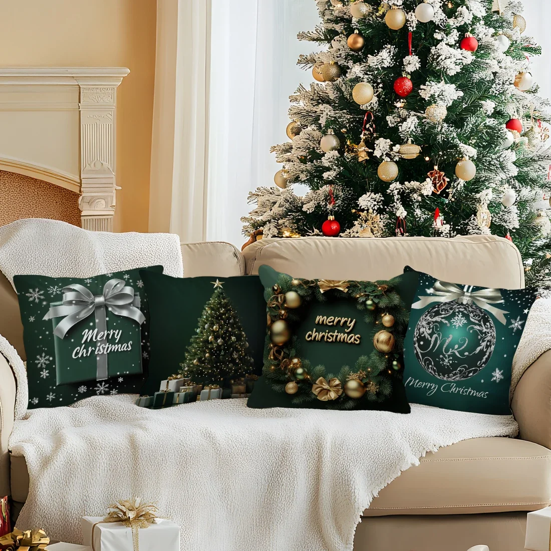 

Wreath Christmas Tree Gift Pillowcase Printed Polyester 45x45cm Throw Pillowcover Decorative Sofa Cushion Pillowslip Home Decor