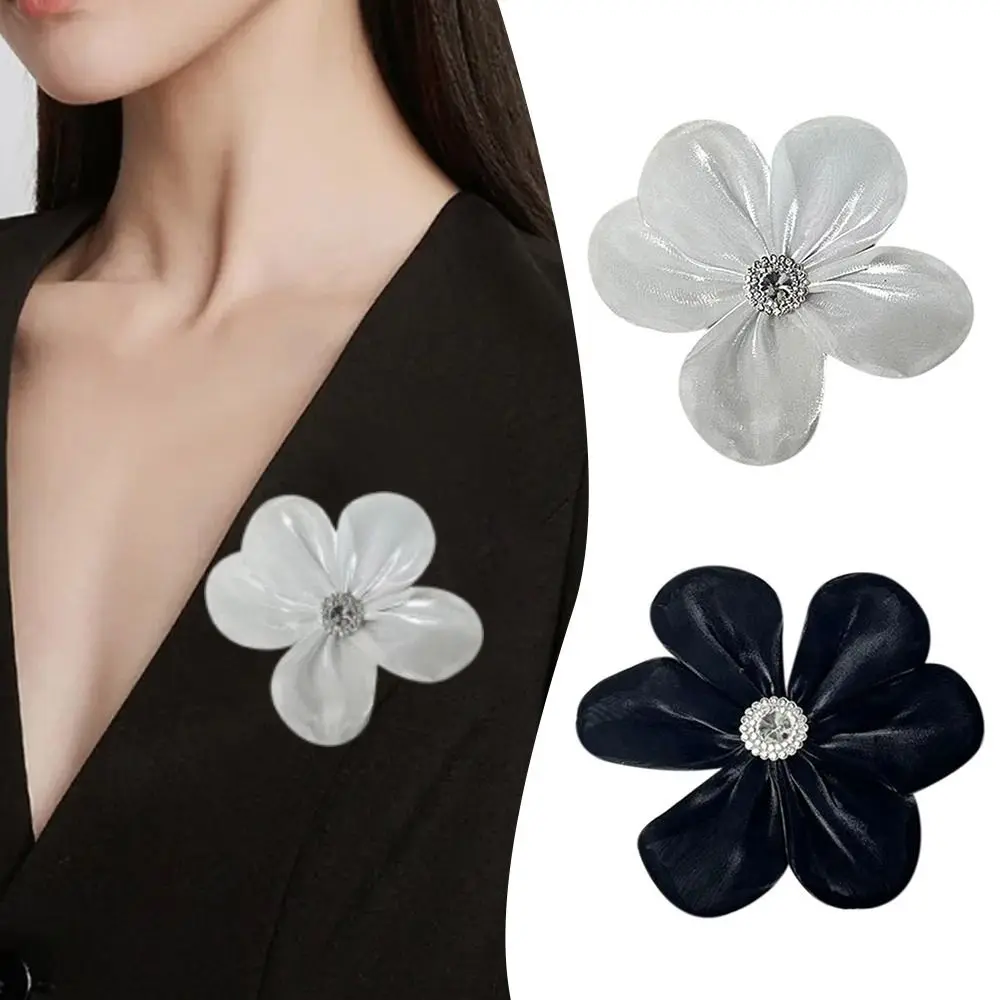 Jewelry Accessories 12CM Collar Flower Rhinestone DIY Sew Flower Brooch Pins Satin Flower Handmade Lapel Pins