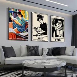 Retro Motivational Girls Reading Books Open A Book Grow Poster HD Posters Home Room Bar Cafe Decor Art Wall Painting Picture