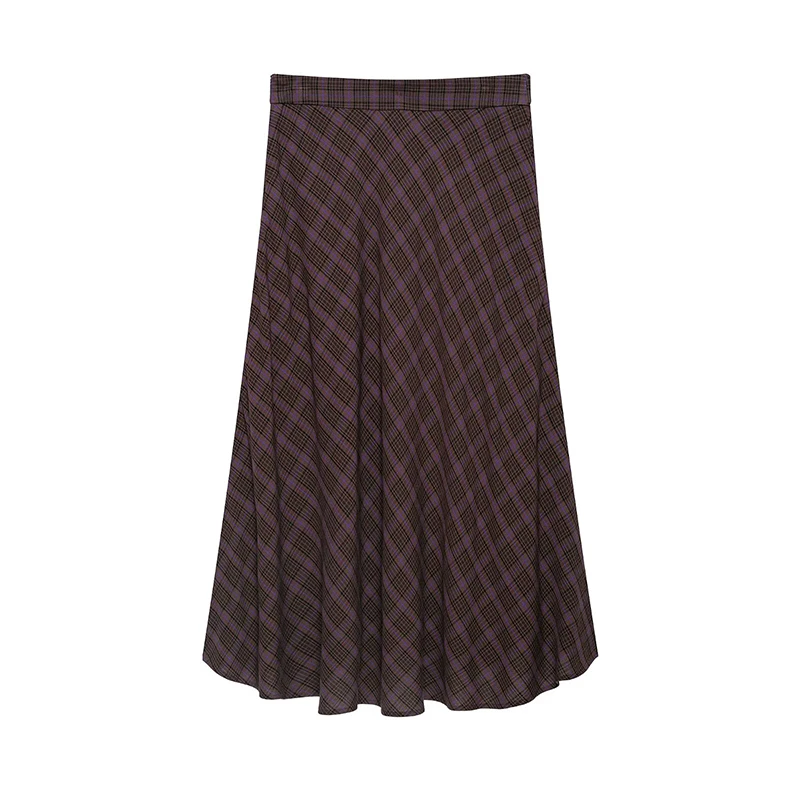 Women  Plaid Midi Skirt High Waist Buckle Belt Asymmetrical Irregular Hem Wrap A-line  Skirts