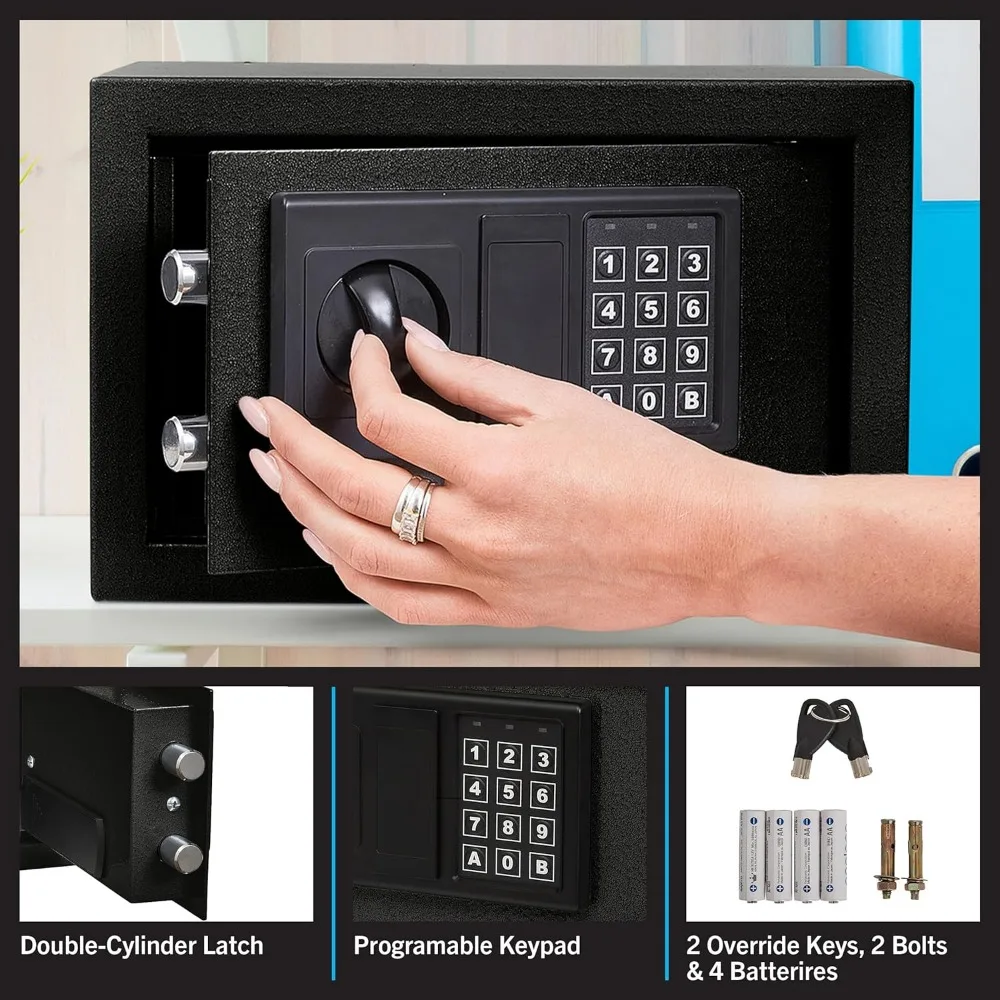 Caja fuerte de seguridad electrónica con entrada de teclado y retorno de claves manuales: guardar objetos de valor, documentos y artículos personales para el hogar
