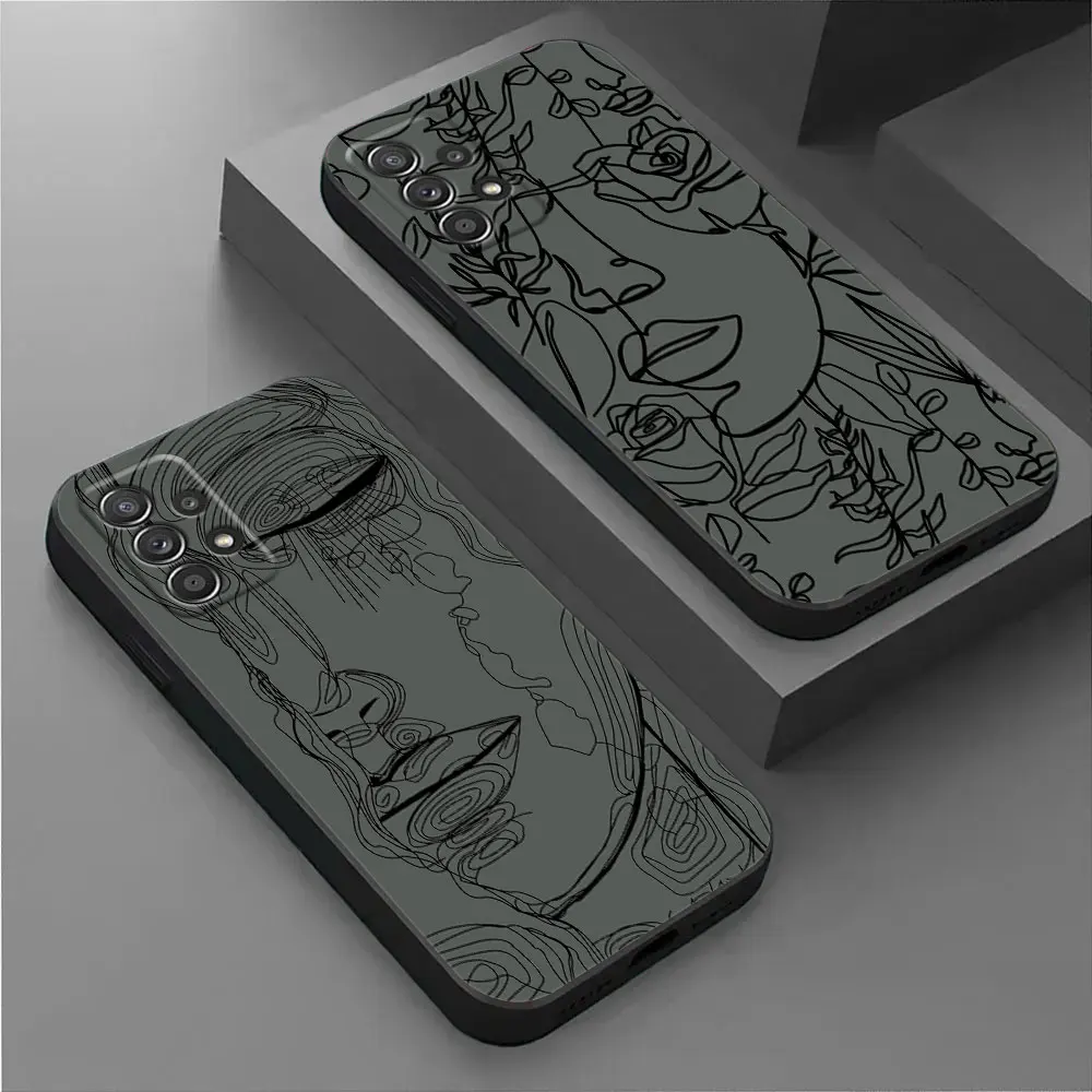 Line Art Girl Face Flower For Samsung Galaxy A55 Case A54 A52S A53 5G A51 A34 A35 A33 A32 A50 A72 A71 A7 A9 2018 Case Soft Cover