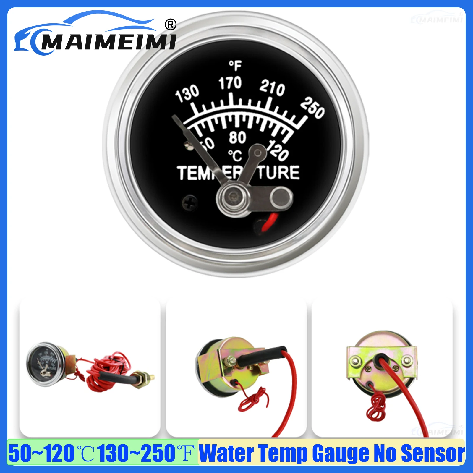 50~120℃130~250℉ Water Temperature Gauge with NPT 1/2 Temp Sensor 1.2M Line OE 10702042 Mechanical Water Temp Meter for Car