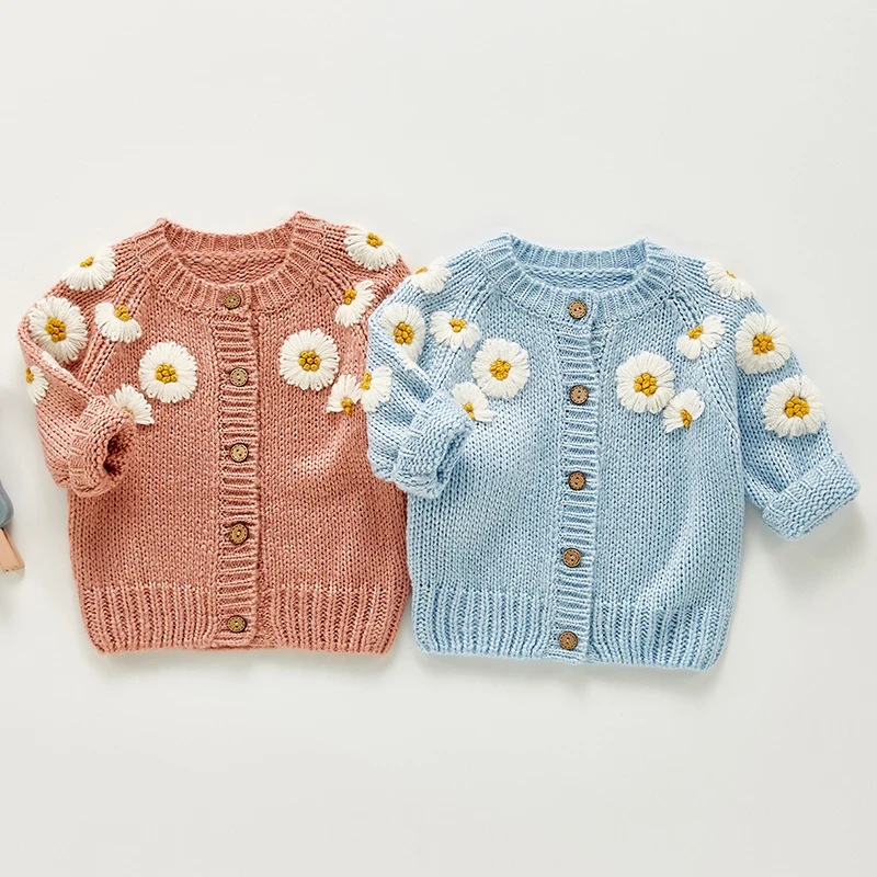 Neonate ricama Cardigan cappotto abbigliamento primavera autunno neonate manica lunga stampa cappotto in maglia bambini bambini ragazze cappotti