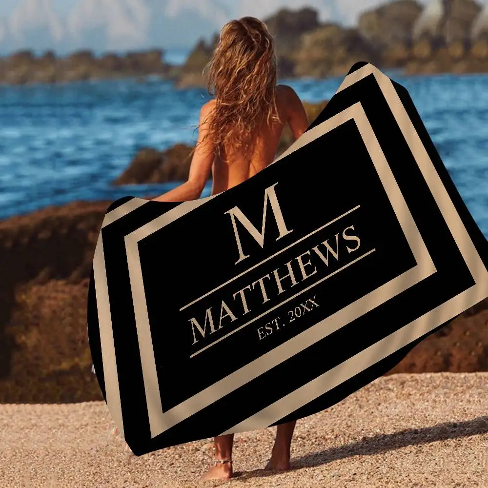 Modern Monogram Name Microfiber Printed Beach Towel Mountain Climbing Yoga Beach Swimming Running Absorbent Soft Towel