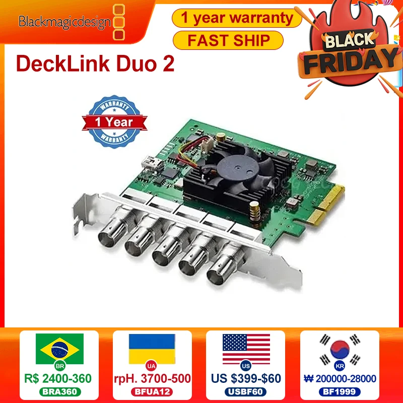 Blackmagic Design BDM DeckLink Duo 2 PCIe capture and playback card with 4 independent channels for SD and HD up to 1080p60