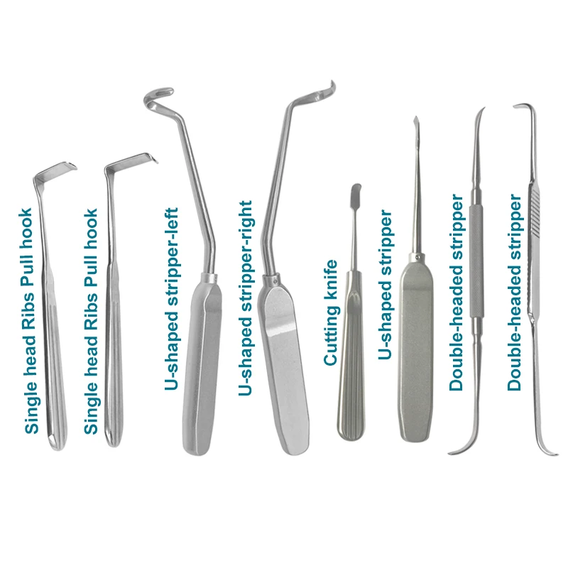 

Stainless Steel Rib Cartilage Eight-Piece Set with Sterilization Box Rib Pull Hook Stripper Rib Cartilage Instrument