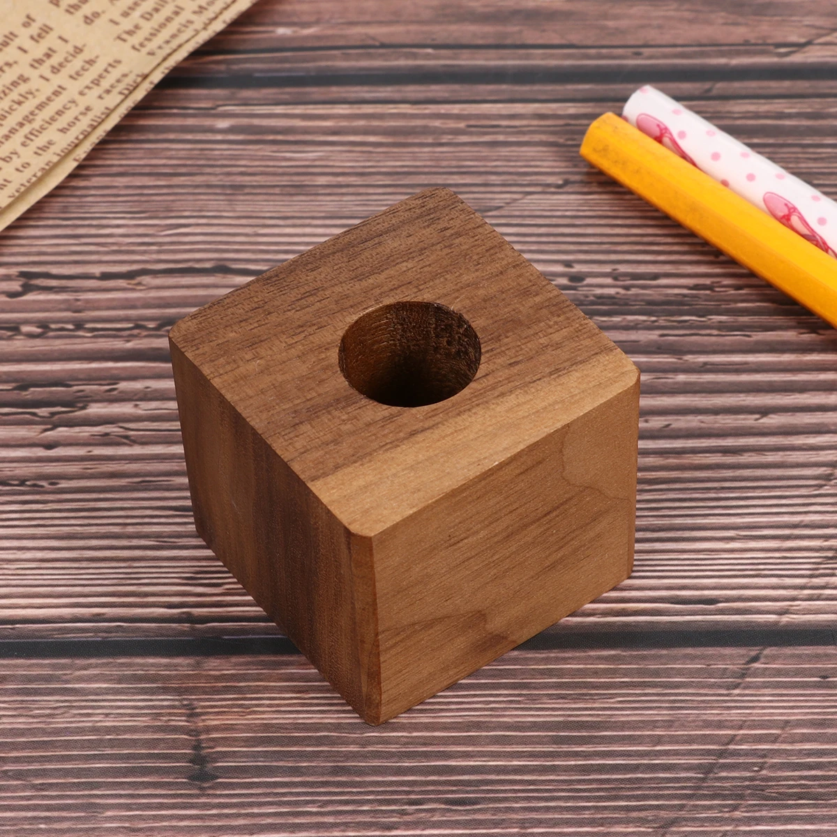 

Wooden Pen Desktop Pen Holder Desk Organizer Solid Wood Pencil Cup Multi Office Supplies