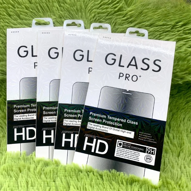 Wholesale 100pcs Custom Mobile Phone Toughened Film Paper Packaging Box With Hanger Screen Protector Packing for iphone WJ108