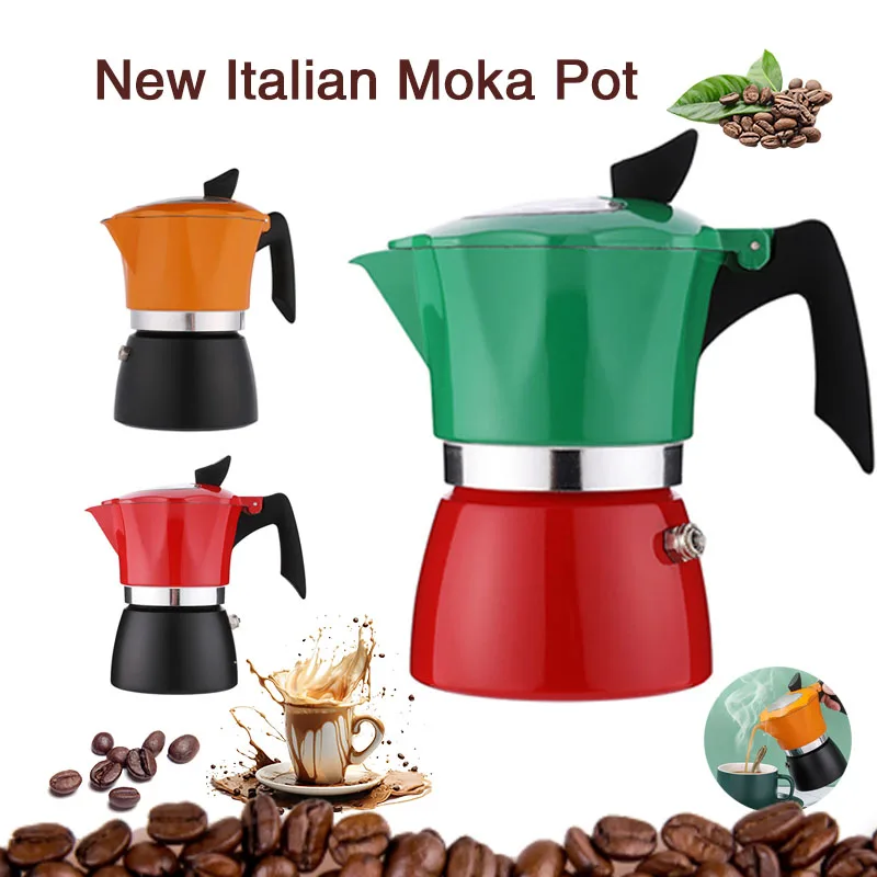 

New Italian Moka Pot,Dual-Color&Transparent Lid,Beginner Italian Coffee Maker,Octagon Hand Brewing Kit for Home Cafe Barista