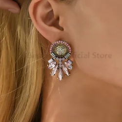 New Vintage Luxury Crystal Stud Earrings For Women Girl Popular Multicolor Resin Statement Jewelry Trendy Accessories Wholesale