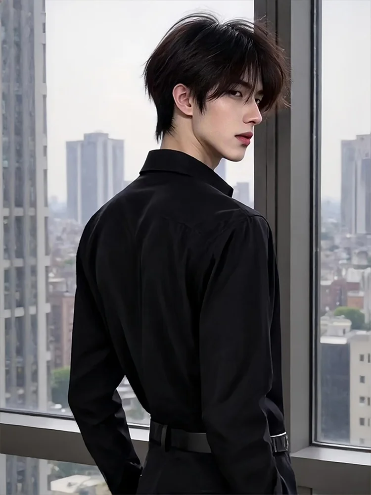 

Neapolitan Bla DK Long Sve Men's irt Autumn Dra High-End Inner Wear Sli Lightweight Maturi Wind irt Coat