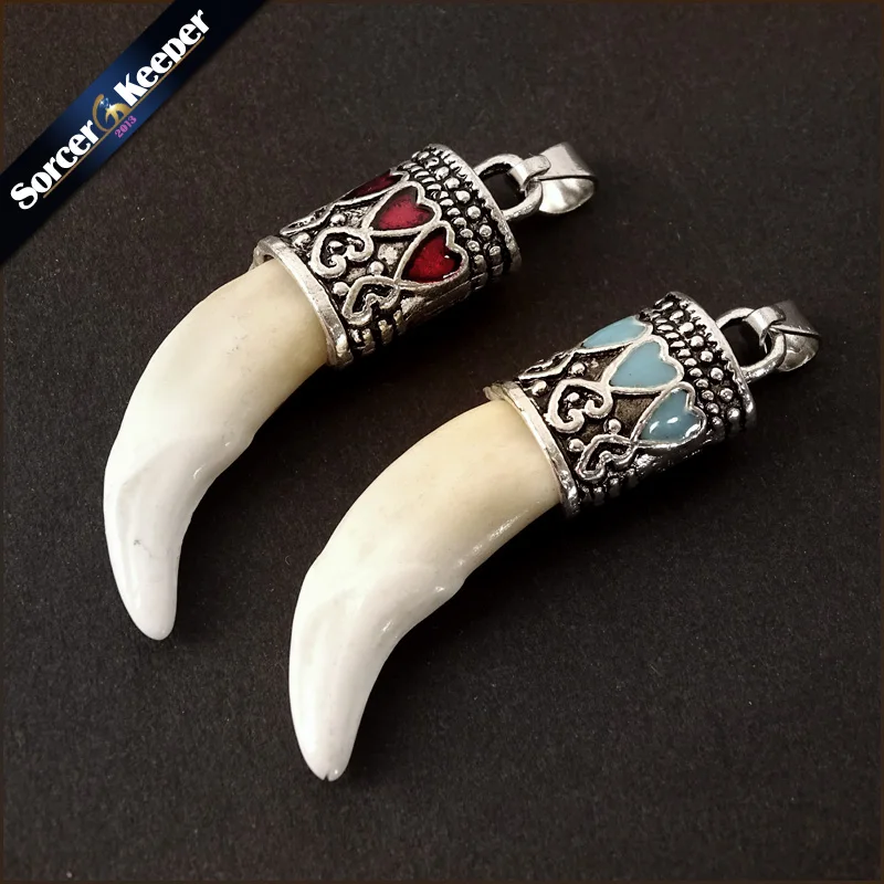 Punk Fashion Brave Men Wolf Tooth Spike Pendant Real Bone Tooth Necklace Women Men Jewelry Tooth Amulet Pendant Necklace LY910