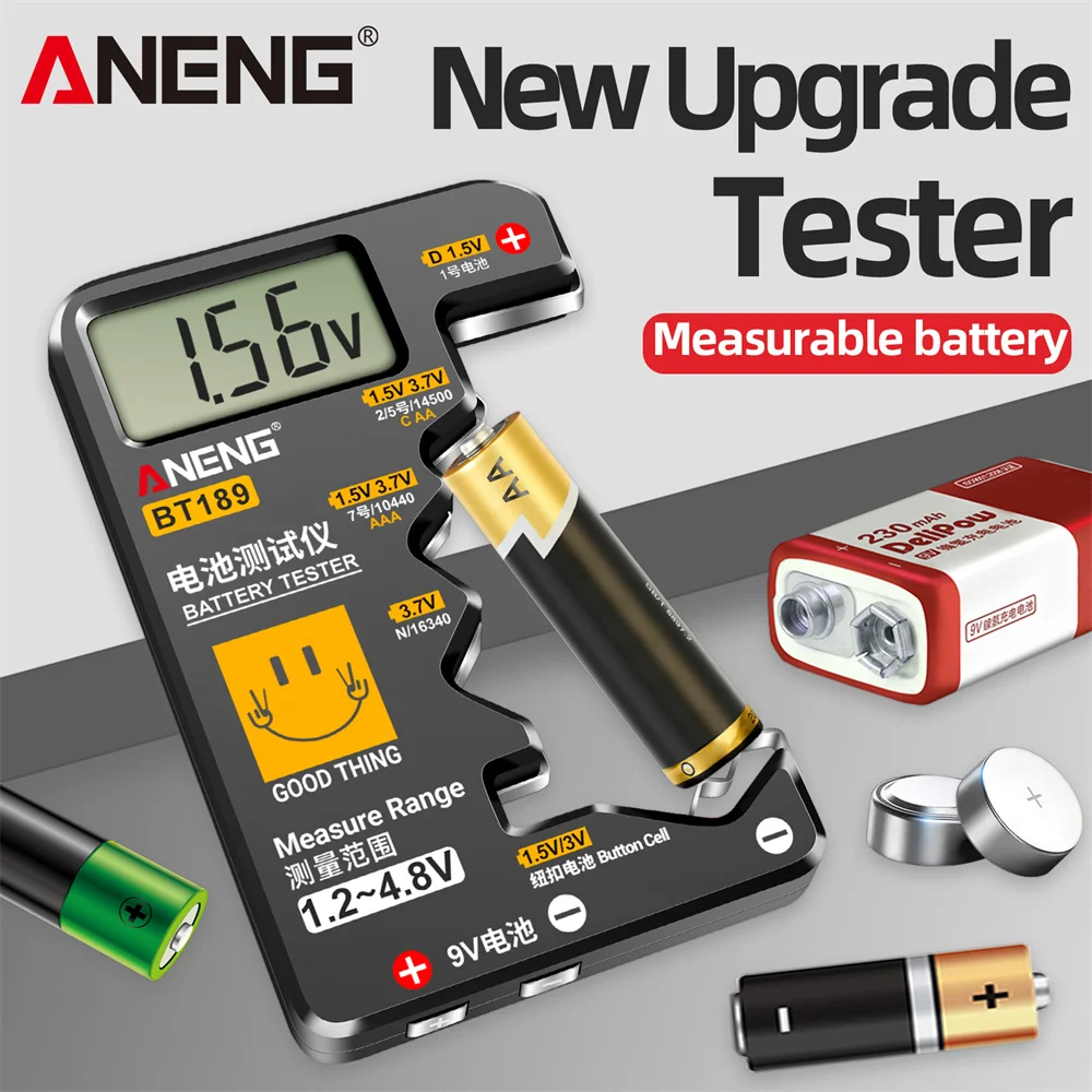 ANENG BT189 Battery 9V N D C AA AAA Battery Tester Power Bank Detectors Tools Tester Universal Household LCD Display