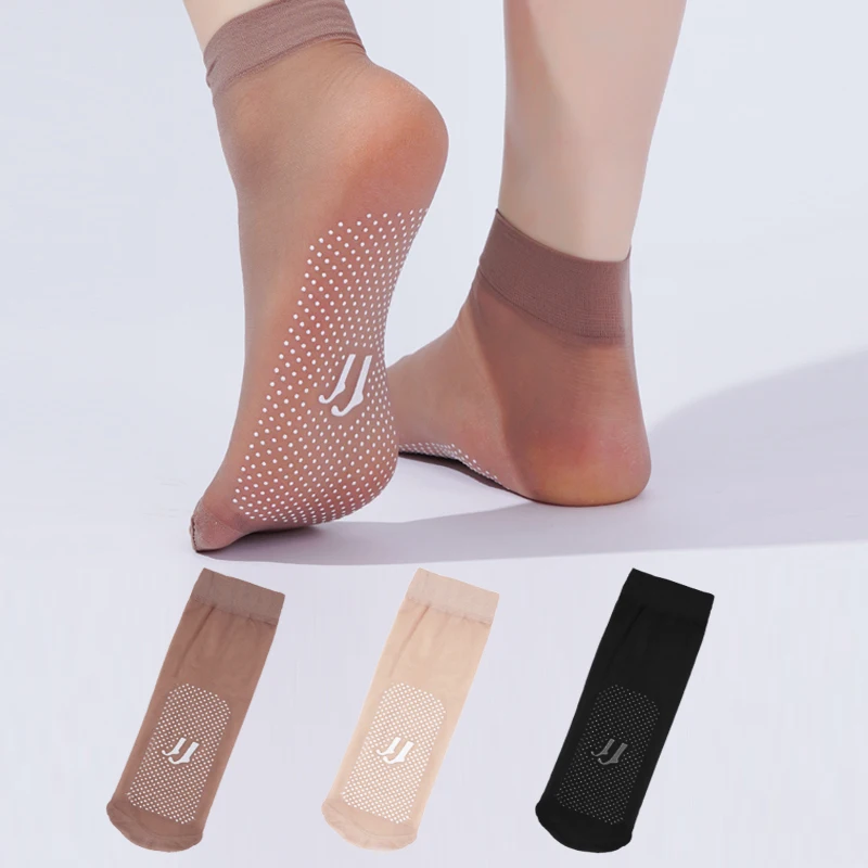 

10Pairs New Slip-resistant Massage Bottom Short Stockings Invisible Crystal Silk Socks Non-marking Silk Sheer Ankle Socks