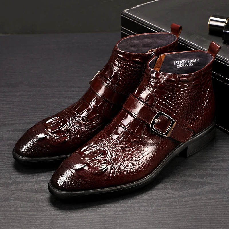 

Men’s Genuine Cow Leather Boots Banquet Business Suits Cowhide Black Luxury Shoes Man Winter