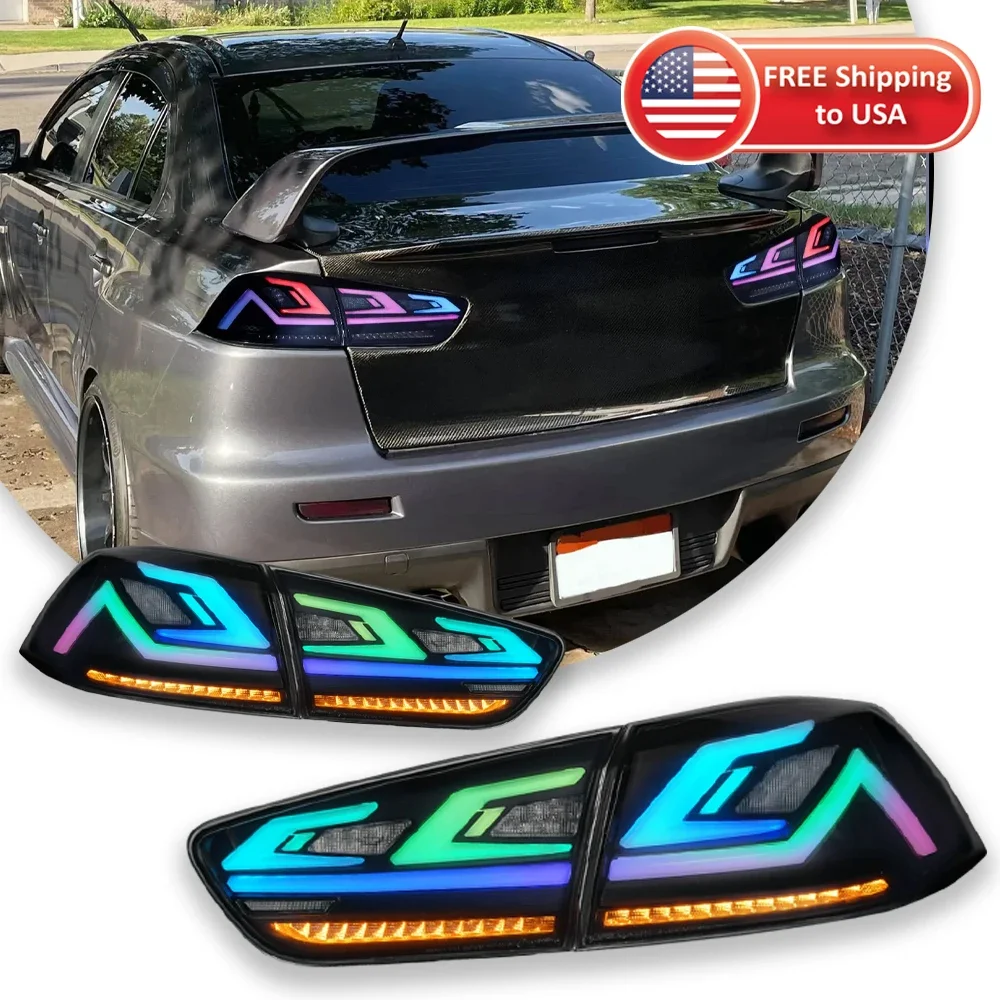 

Автомобильные фары, светодиодные задние фонари RGB в сборе для Mitsubishi Lancer и EVO X 2008-2020, цветные задние фонари с дымовыми линзами DRL